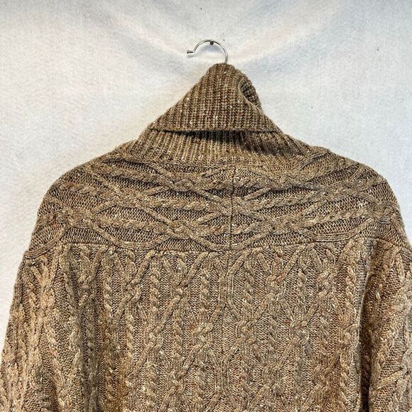 ANTHROPOLOGIE Corinne Cable Knit Poncho Sweater Small Taupe Tan Cowl Oversized - Picture 15 of 15